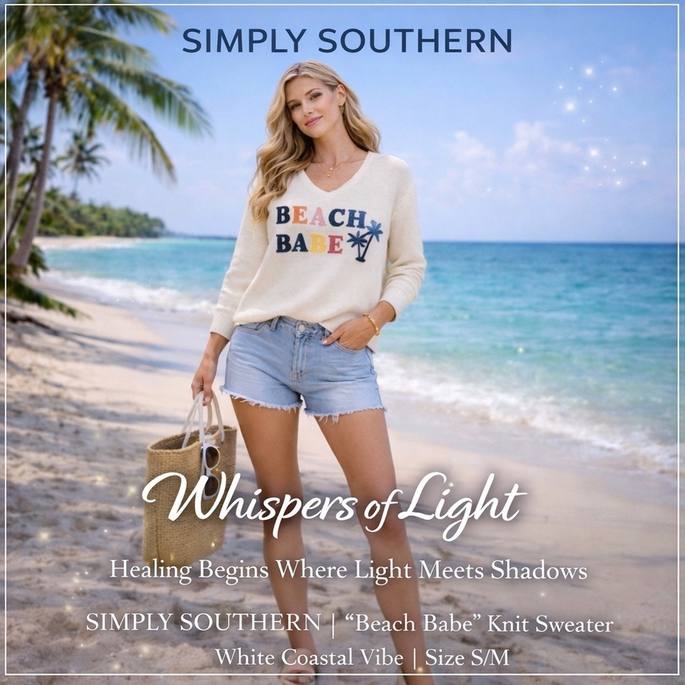 Size S/M Simply Southern “Beach Babe” Knit Sweater – White Coastal Vibe